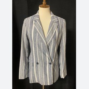 Gap navy blue cream white striped linen blend Size 4 button front Blazer